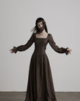 DOINDULGE Pleated Corset Waist Long Sleeve Maxi Dress