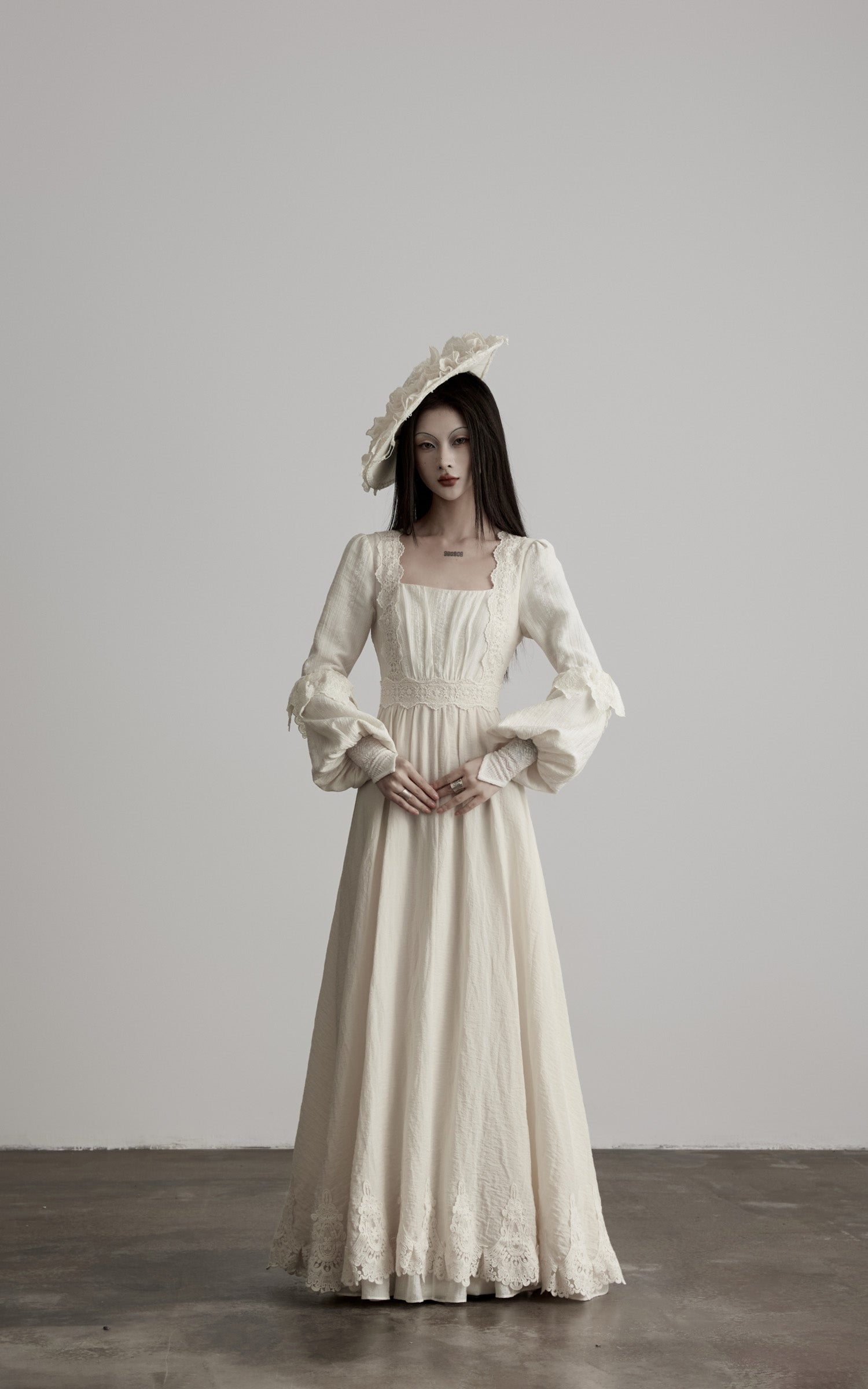 DOINDULGE Lace Structured Square Neck Long Dress