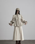 DOINDULGE Sculpted Pleated Waist Ruffle Collar Linen Shirt