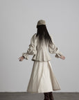 DOINDULGE Sculpted Pleated Waist Ruffle Collar Linen Shirt