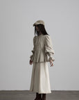 DOINDULGE Sculpted Pleated Waist Ruffle Collar Linen Shirt