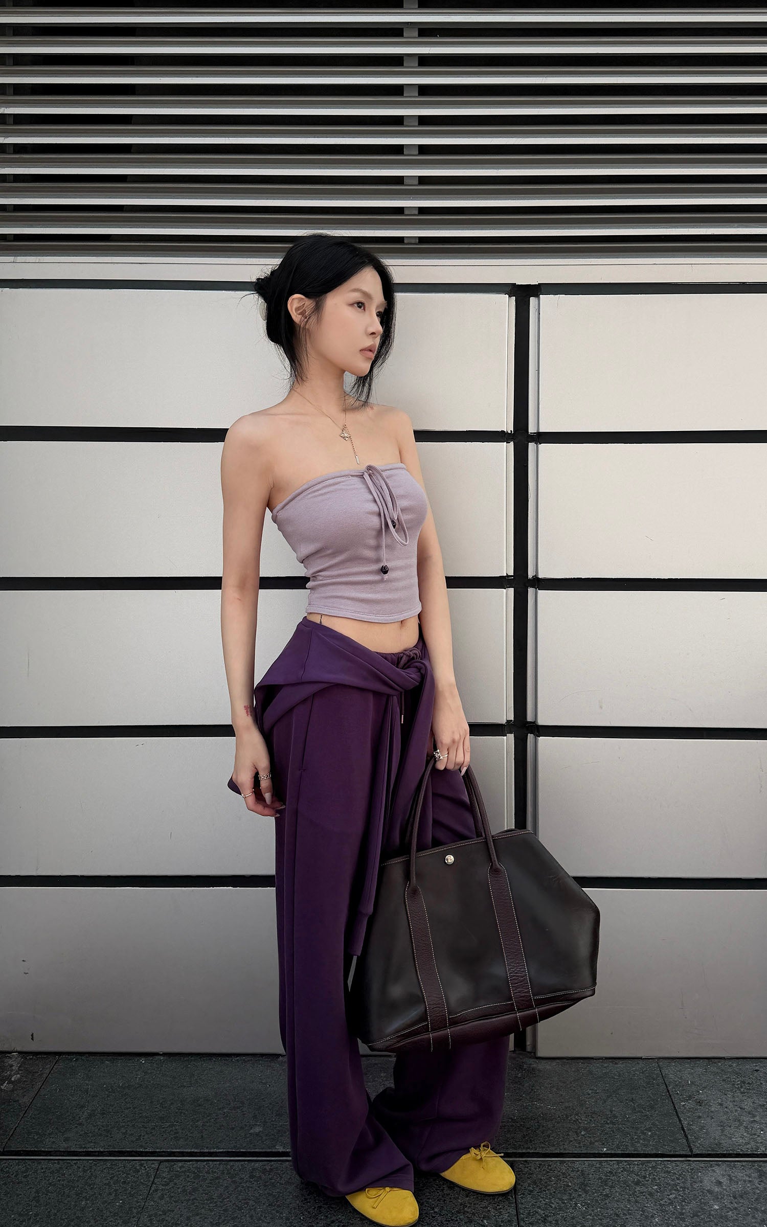 Hydrae Draped Shawl Strapless Top &amp; Wide-Leg Pants Set