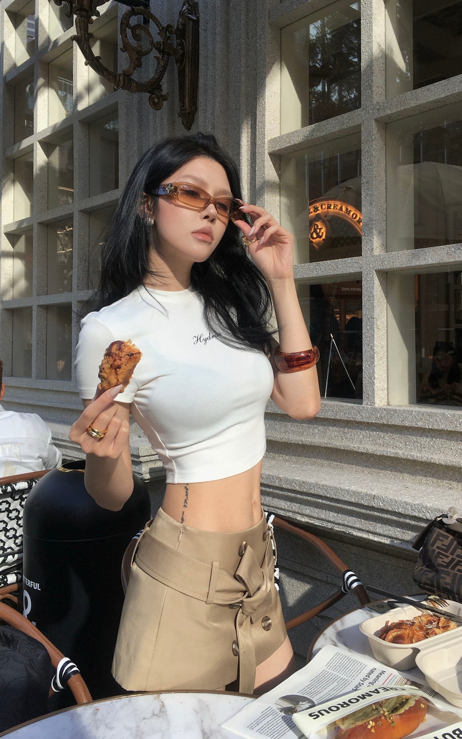 Hydrae Fitted Crop Tee &amp; Tie-Waist Mini Skirt Set