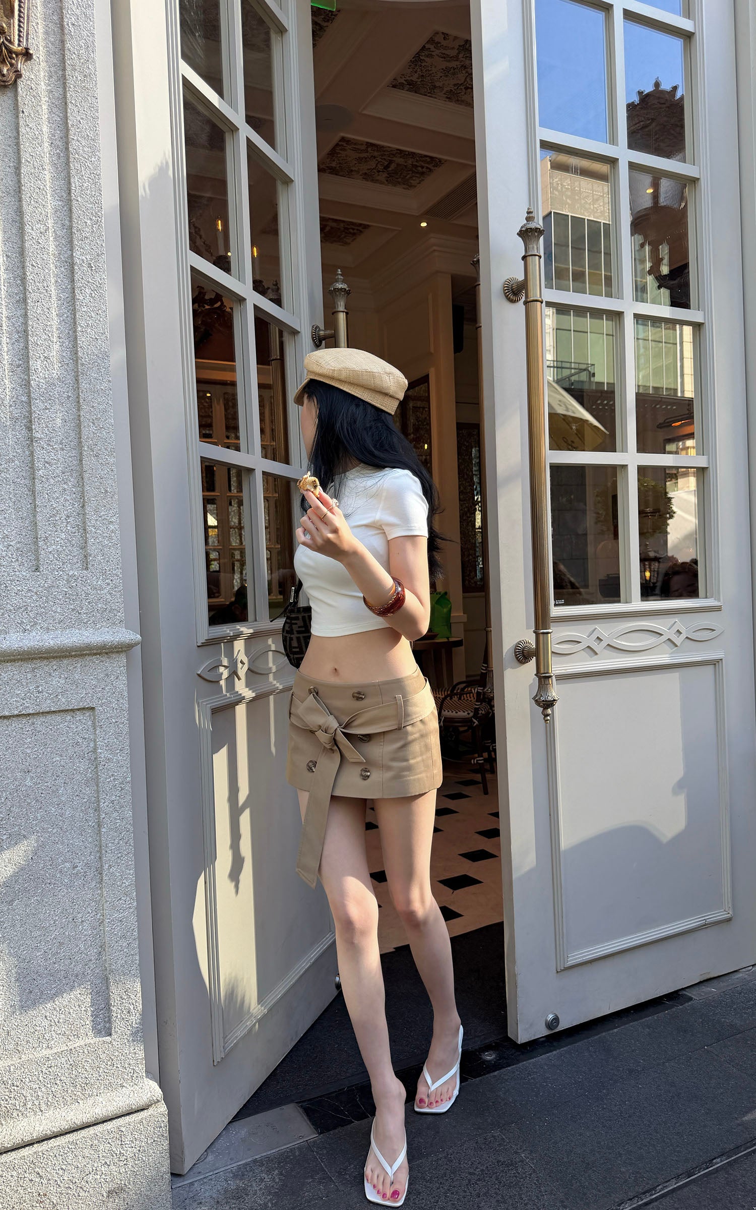 Hydrae 로우라이즈 벨티드 미니 스커트 더블 버튼 테일러드 마이크로 스커트 Y2K 핏