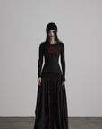 DOINDULGE Layered Draped Panel Gothic Maxi Skirt