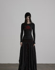 DOINDULGE Embroidered Eye Graphic Ribbed Long Sleeve T-Shirt