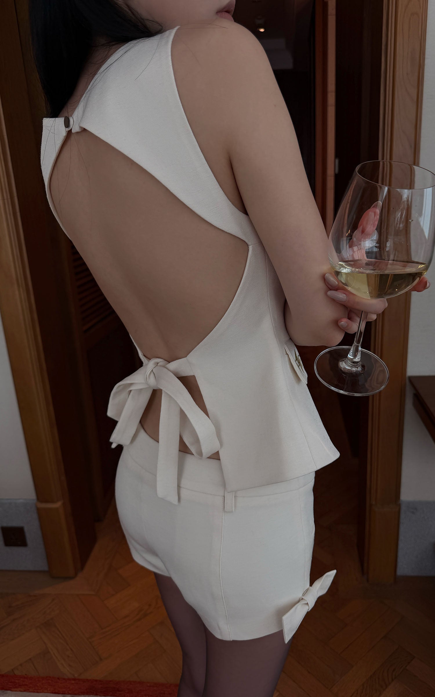 Hydrae Button Front Open Back Top &amp; Mini Shorts Set