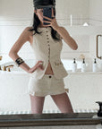 Hydrae Button Front Open Back Top & Mini Shorts Set
