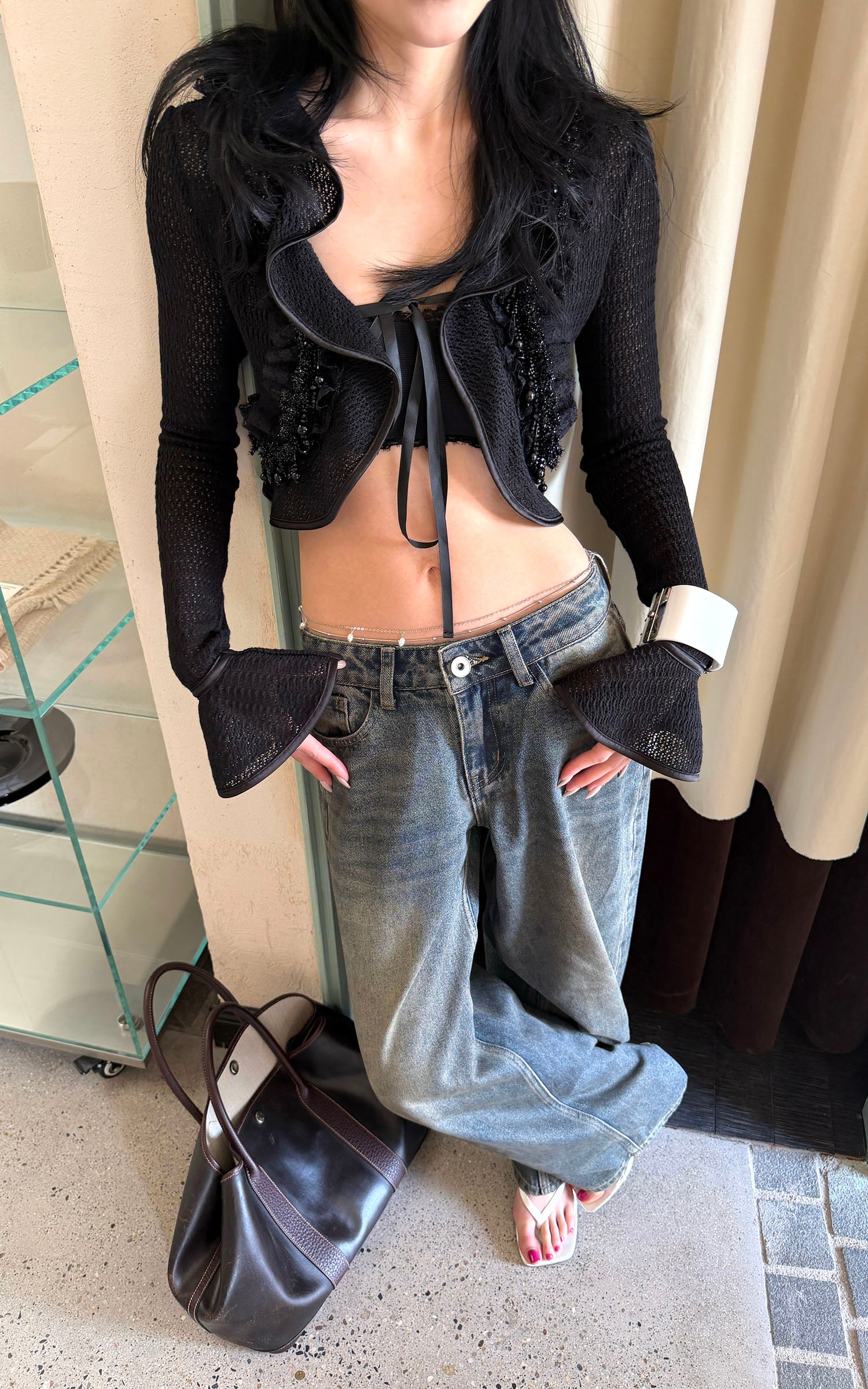 Hydrae Gilet Court en Maille à Volants