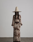 DOINDULGE Distressed Archive Print High Neck Long Sleeve Dress with Lace Waist Structure