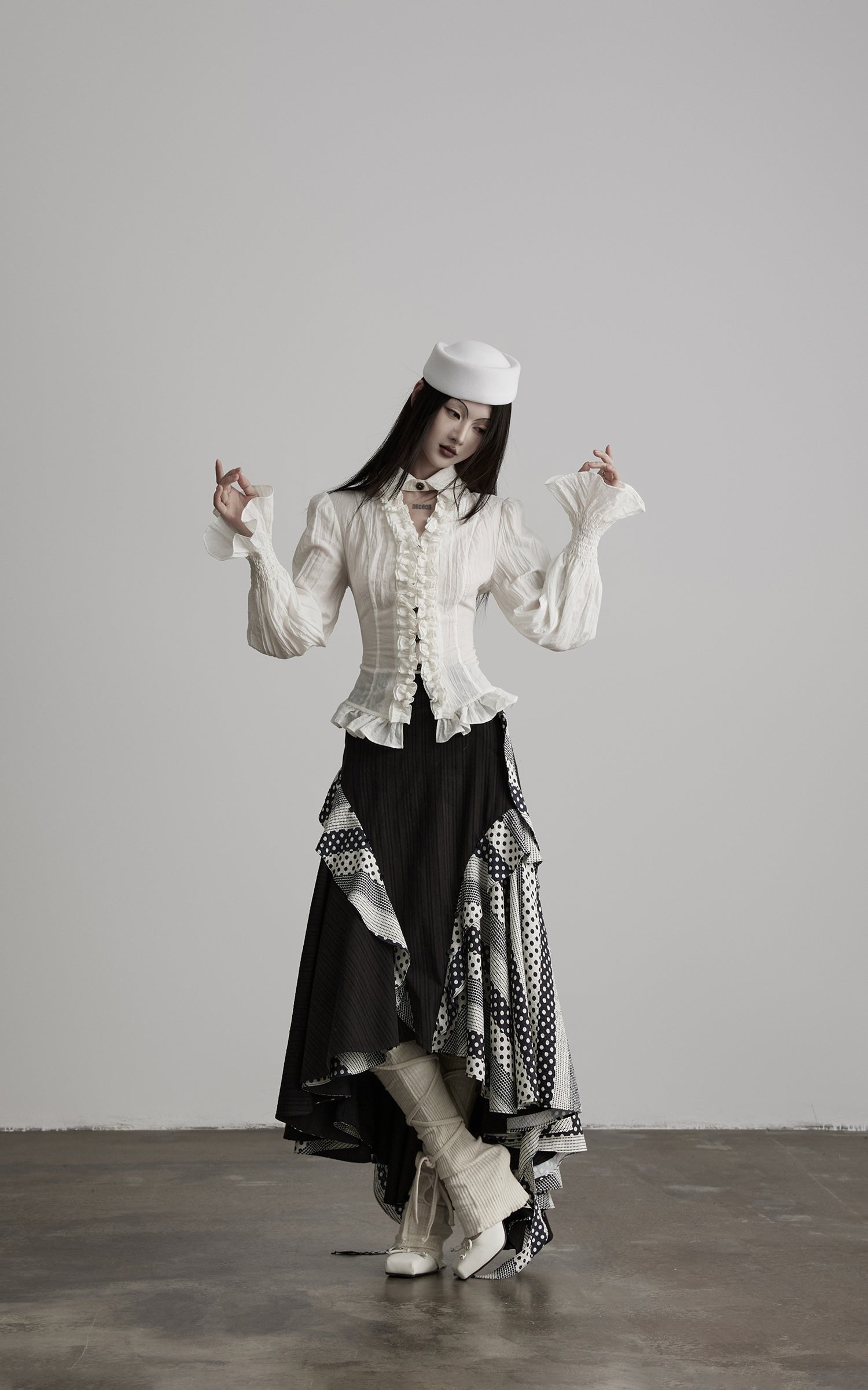 DOINDULGE Asymmetric Ruffle Patchwork Skirt