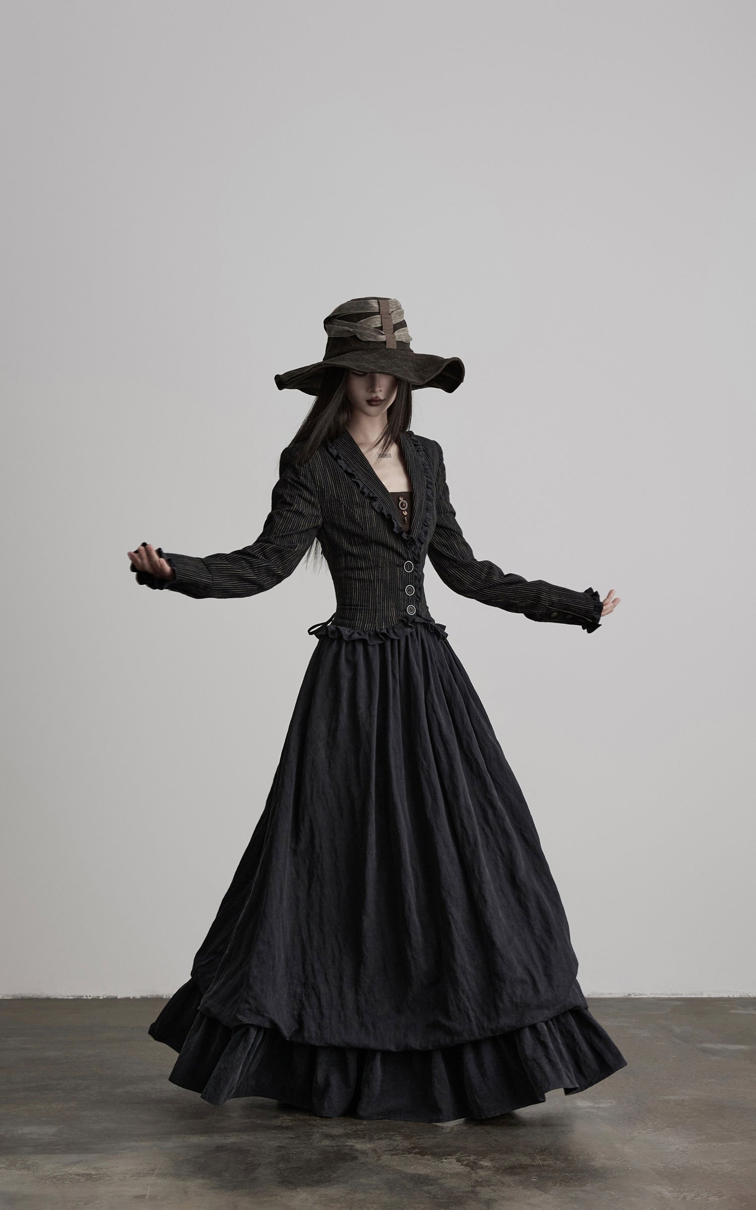 DOINDULGE Structured Pinstripe Tailored Gothic Maxi Dress