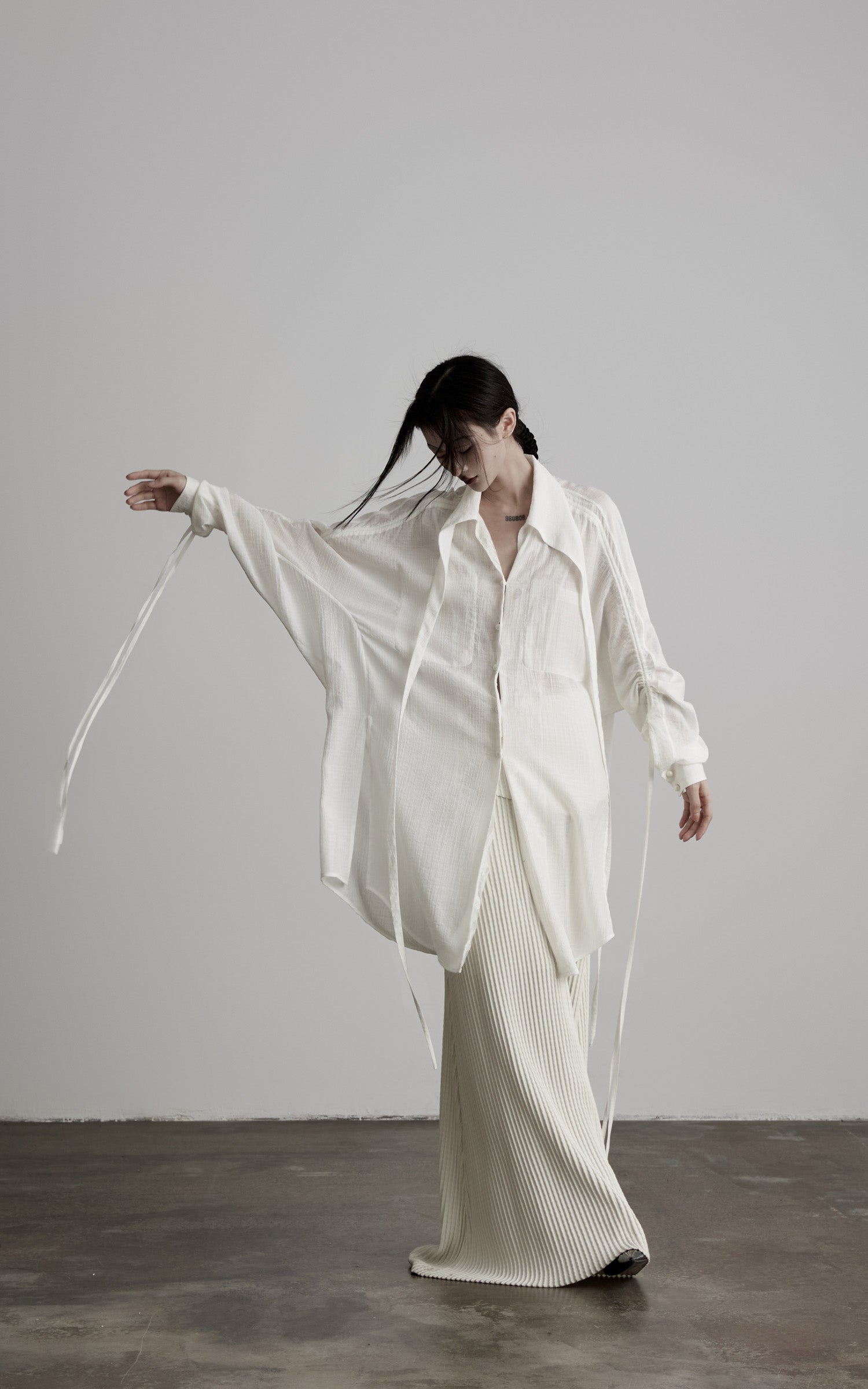 DOINDULGE Draped Batwing Sleeve Drawstring Shirt