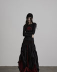 DOINDULGE Layered Draped Panel Gothic Maxi Skirt