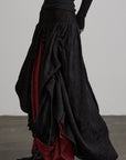 DOINDULGE Layered Draped Panel Gothic Maxi Skirt