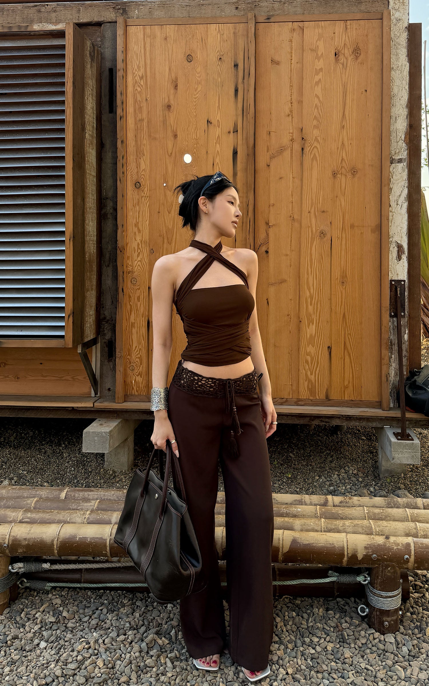 Hydrae Haut sans bretelles froncé à col croisé