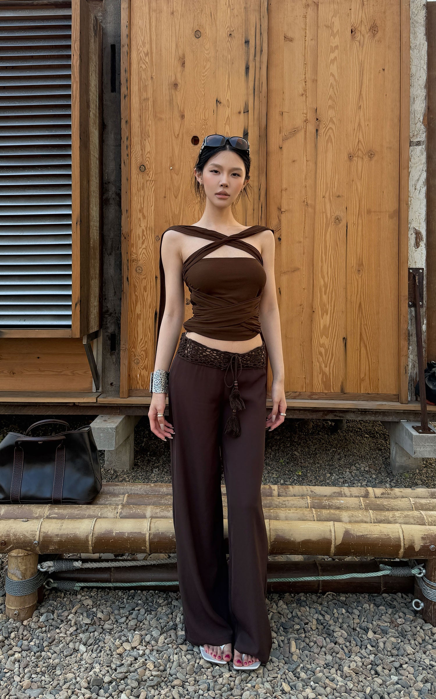 Hydrae Haut sans bretelles froncé à col croisé