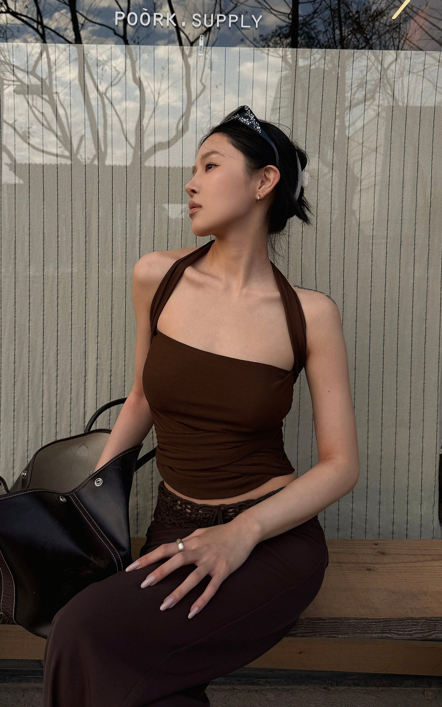 Hydrae Haut sans bretelles froncé à col croisé