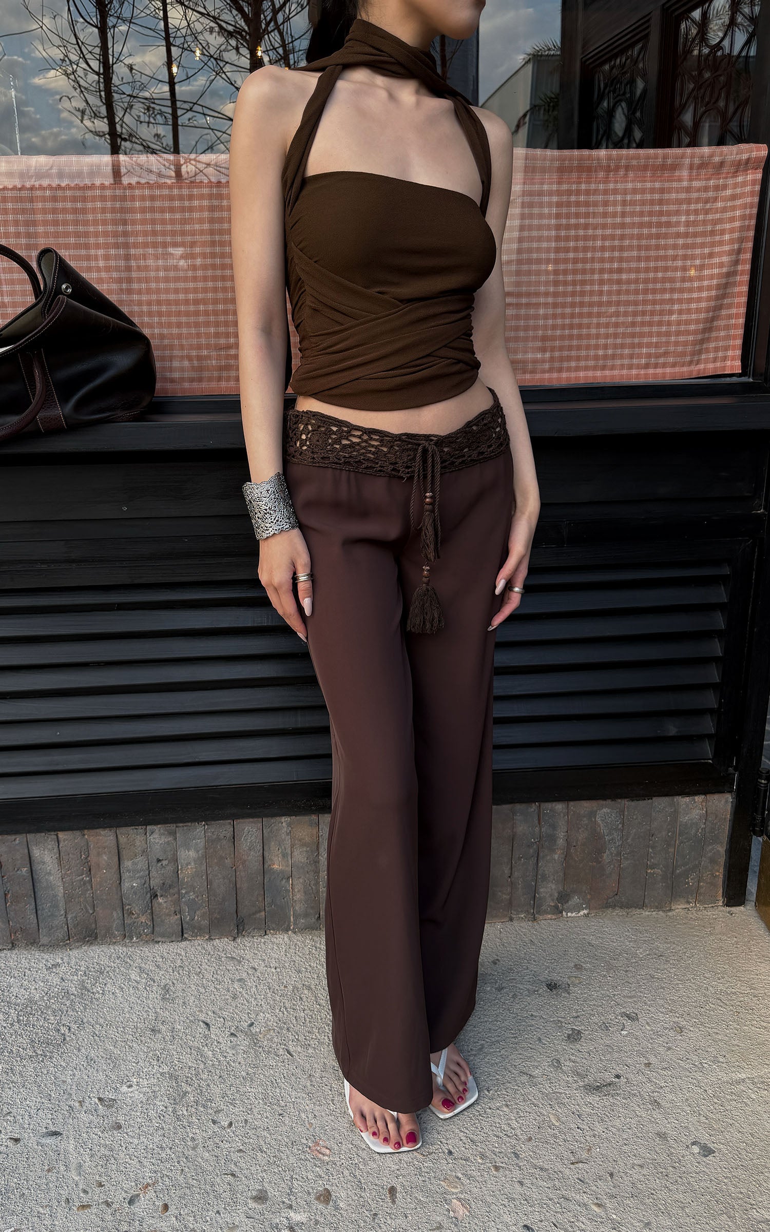 Hydrae Haut sans bretelles froncé à col croisé