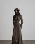 DOINDULGE High Neck Gathered Gothic Flare Sleeve Maxi Dress