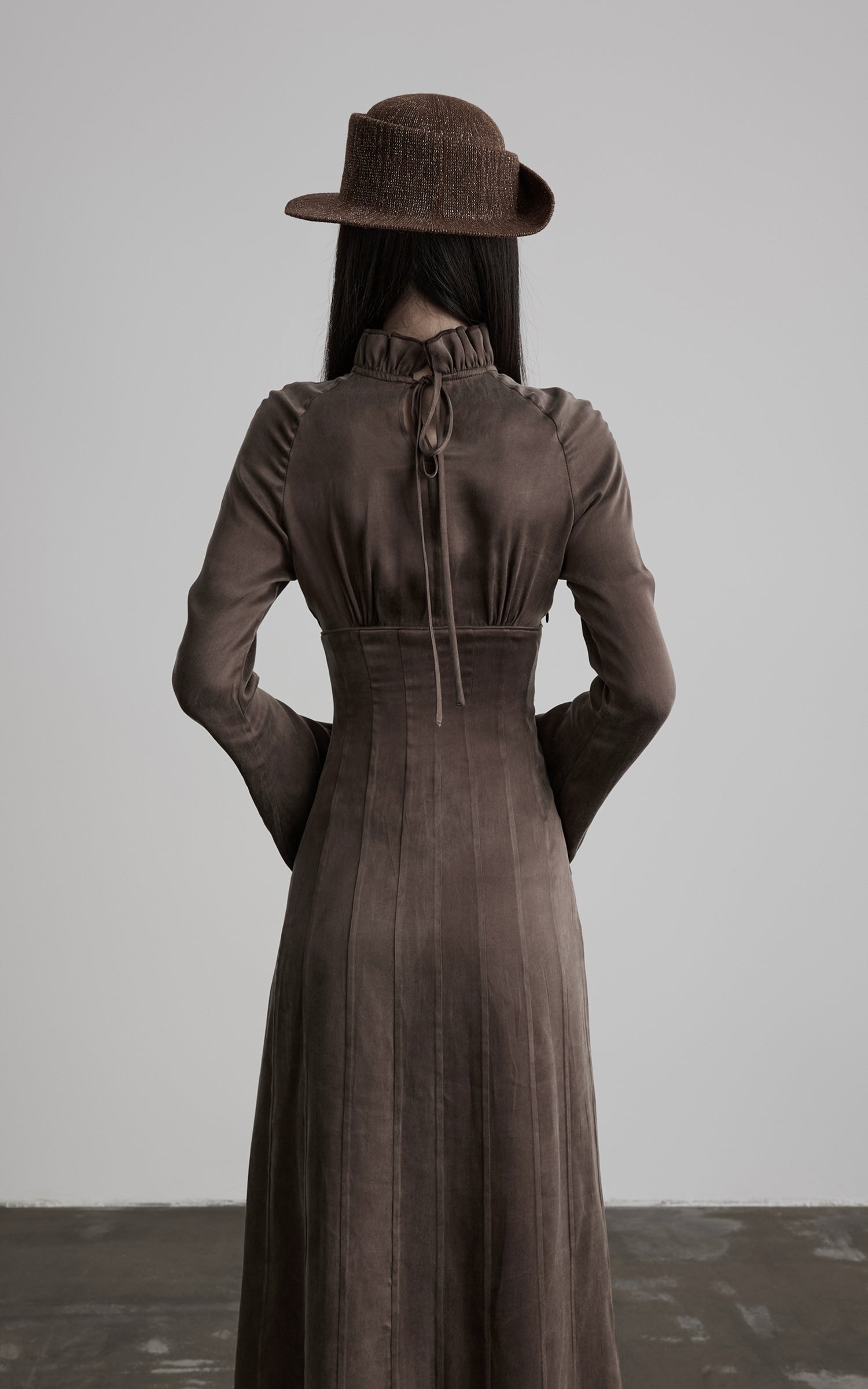 DOINDULGE High Neck Gathered Gothic Flare Sleeve Maxi Dress