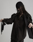 DOINDULGE Sculptural Ribbon Sleeve High Neck Shirt