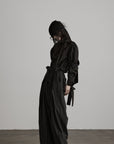 DOINDULGE High-Waist Pleated Pinstripe Wide Leg Trousers