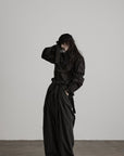 DOINDULGE High-Waist Pleated Pinstripe Wide Leg Trousers