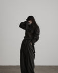 DOINDULGE Sculptural Ribbon Sleeve High Neck Shirt