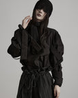 DOINDULGE Sculptural Ribbon Sleeve High Neck Shirt