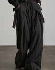 DOINDULGE High-Waist Pleated Pinstripe Wide Leg Trousers