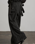 DOINDULGE High-Waist Pleated Pinstripe Wide Leg Trousers