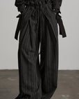 DOINDULGE High-Waist Pleated Pinstripe Wide Leg Trousers