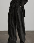 DOINDULGE High-Waist Pleated Pinstripe Wide Leg Trousers