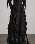 DOINDULGE Layered Ruffle Gothic Asymmetric Long Skirt