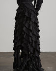 DOINDULGE Layered Ruffle Gothic Asymmetric Long Skirt