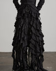 DOINDULGE Layered Ruffle Gothic Asymmetric Long Skirt