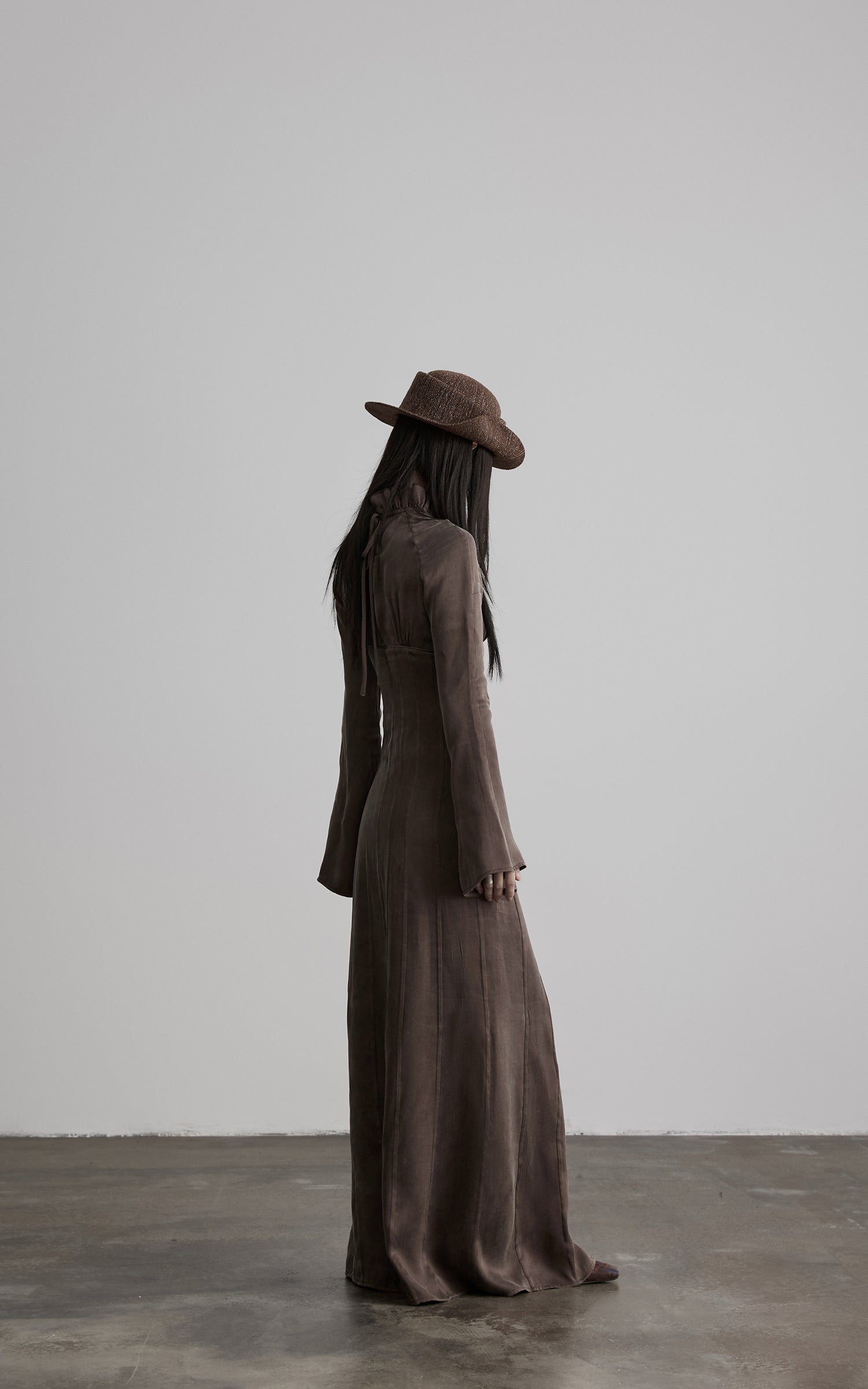 DOINDULGE High Neck Gathered Gothic Flare Sleeve Maxi Dress