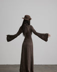 DOINDULGE High Neck Gathered Gothic Flare Sleeve Maxi Dress