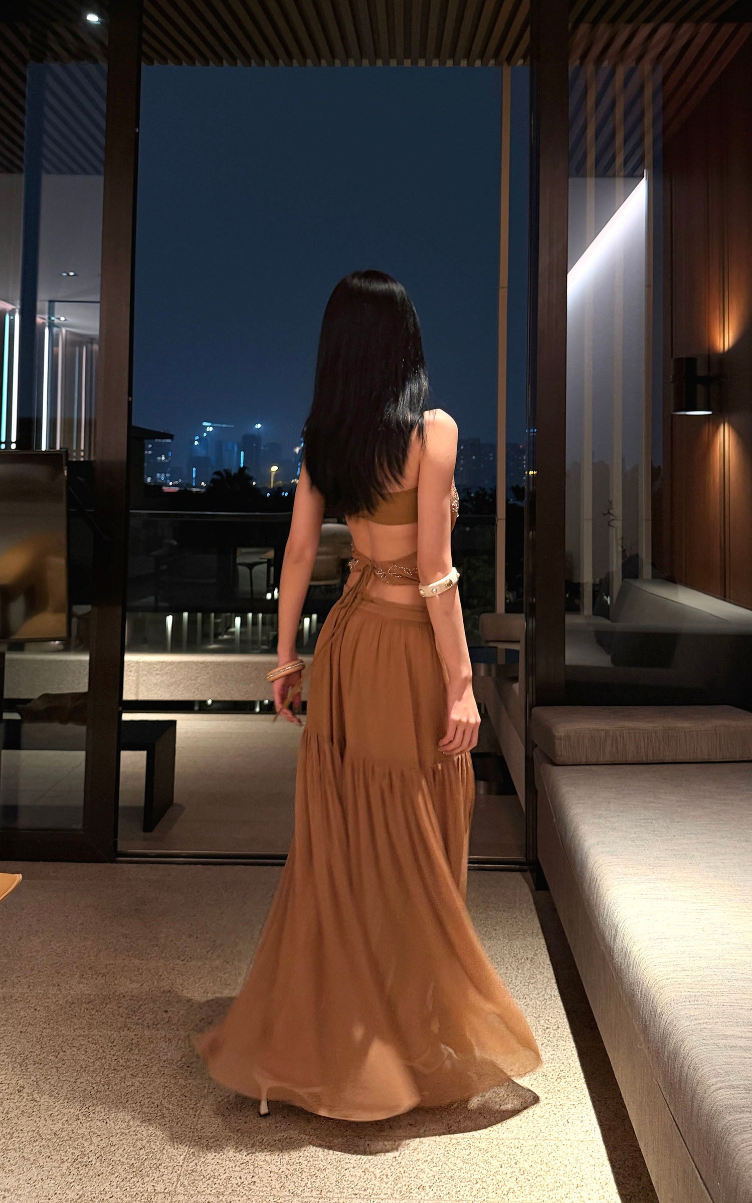 Hydrae Beaded Halter Top &amp; Flowing Maxi Skirt Set