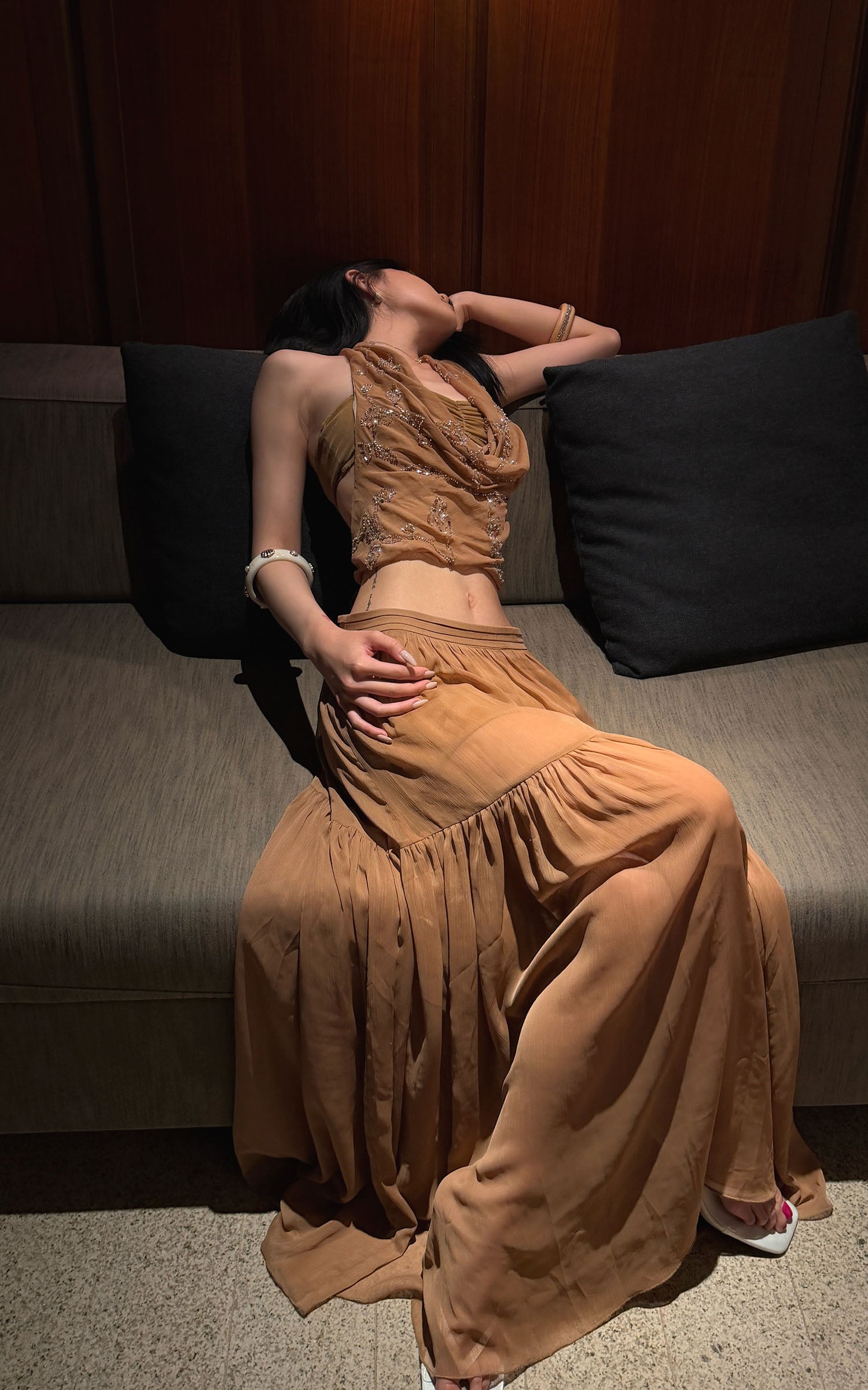 Hydrae Beaded Halter Top &amp; Flowing Maxi Skirt Set