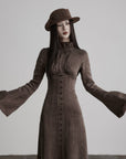 DOINDULGE High Neck Gathered Gothic Flare Sleeve Maxi Dress