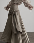 DOINDULGE Draped Pleated Layered Long Skirt