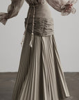 DOINDULGE Draped Pleated Layered Long Skirt