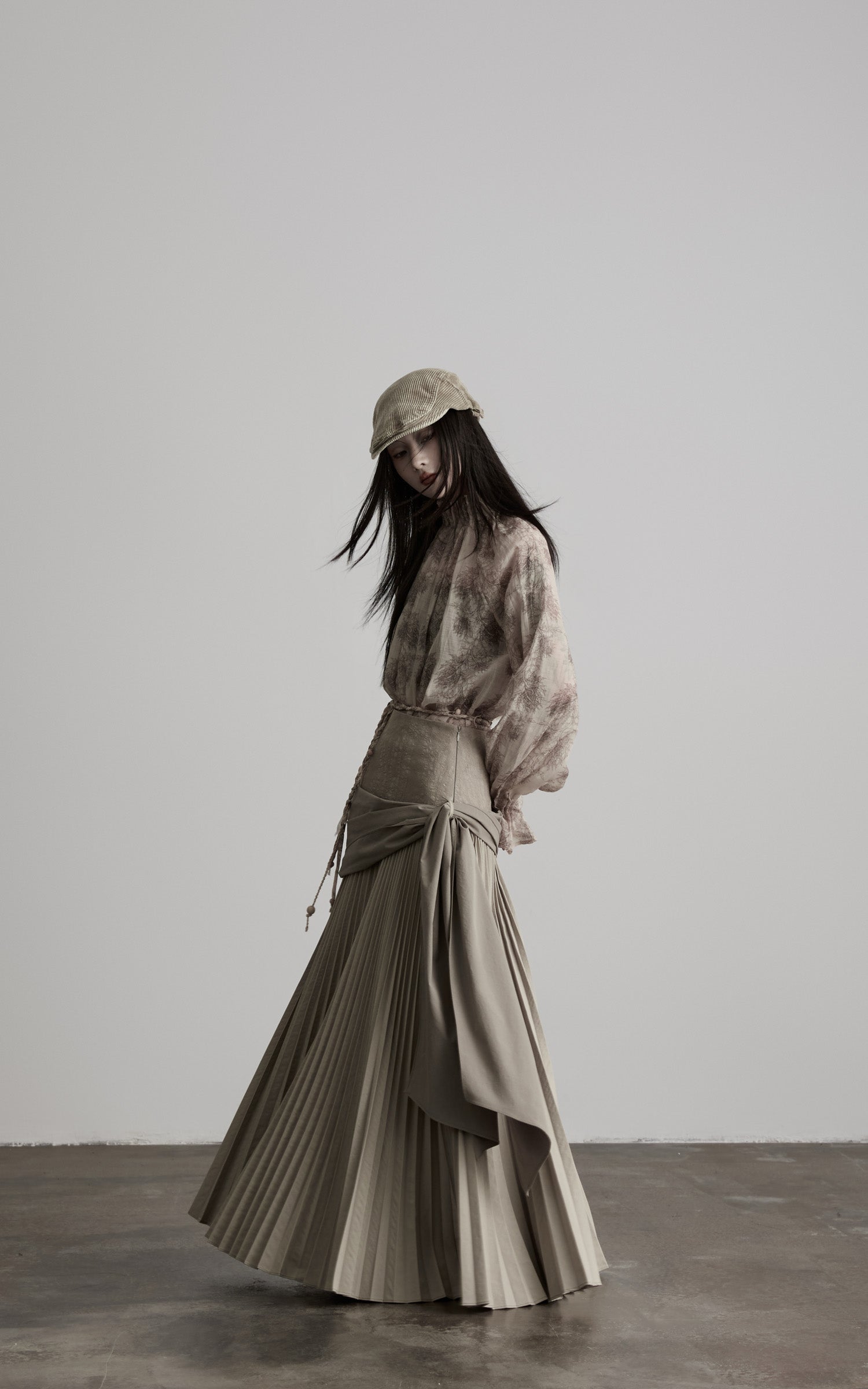 DOINDULGE Draped Pleated Layered Long Skirt