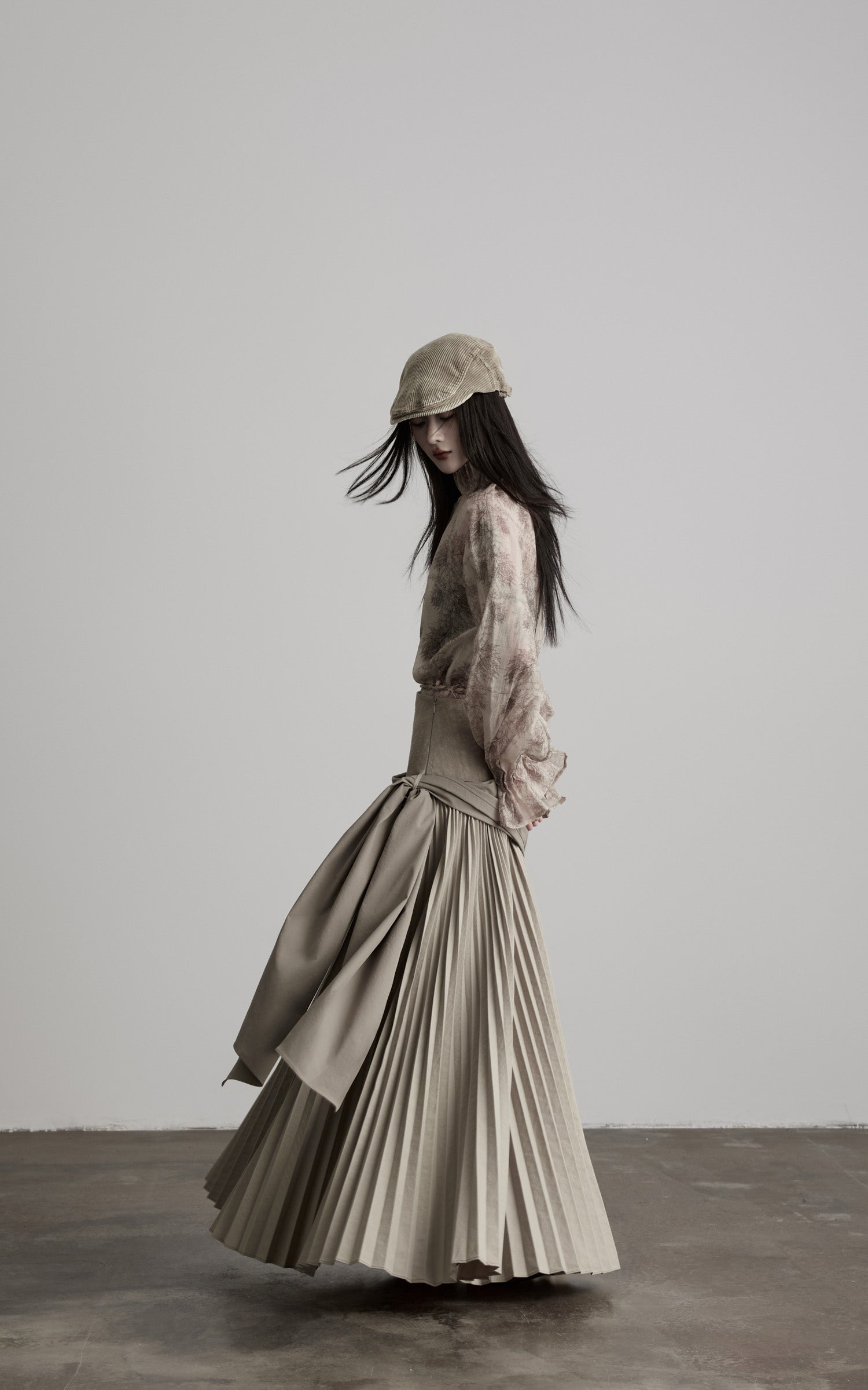DOINDULGE Draped Pleated Layered Long Skirt