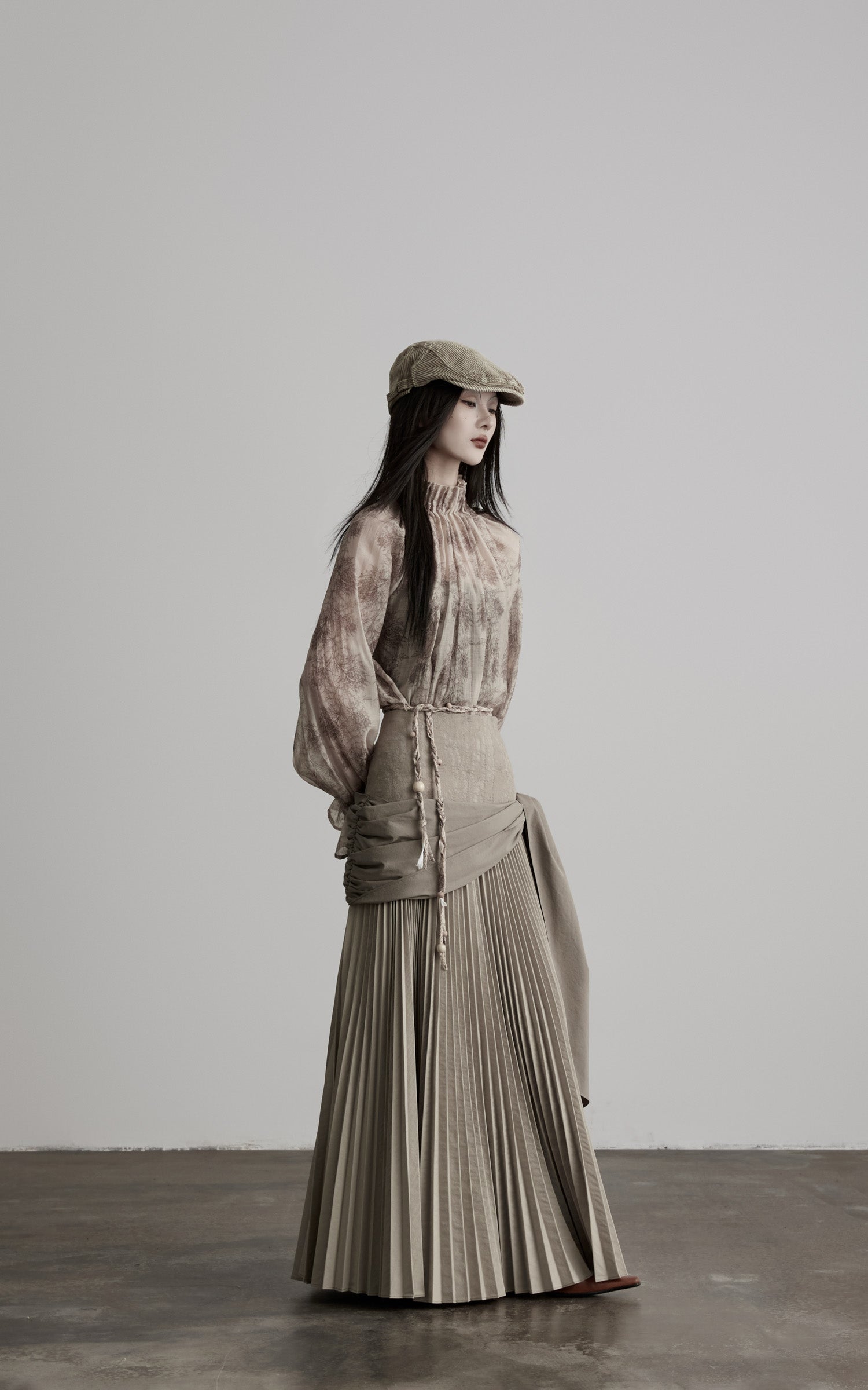 DOINDULGE Draped Pleated Layered Long Skirt