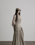 DOINDULGE Draped Pleated Layered Long Skirt