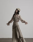 DOINDULGE Draped Pleated Layered Long Skirt