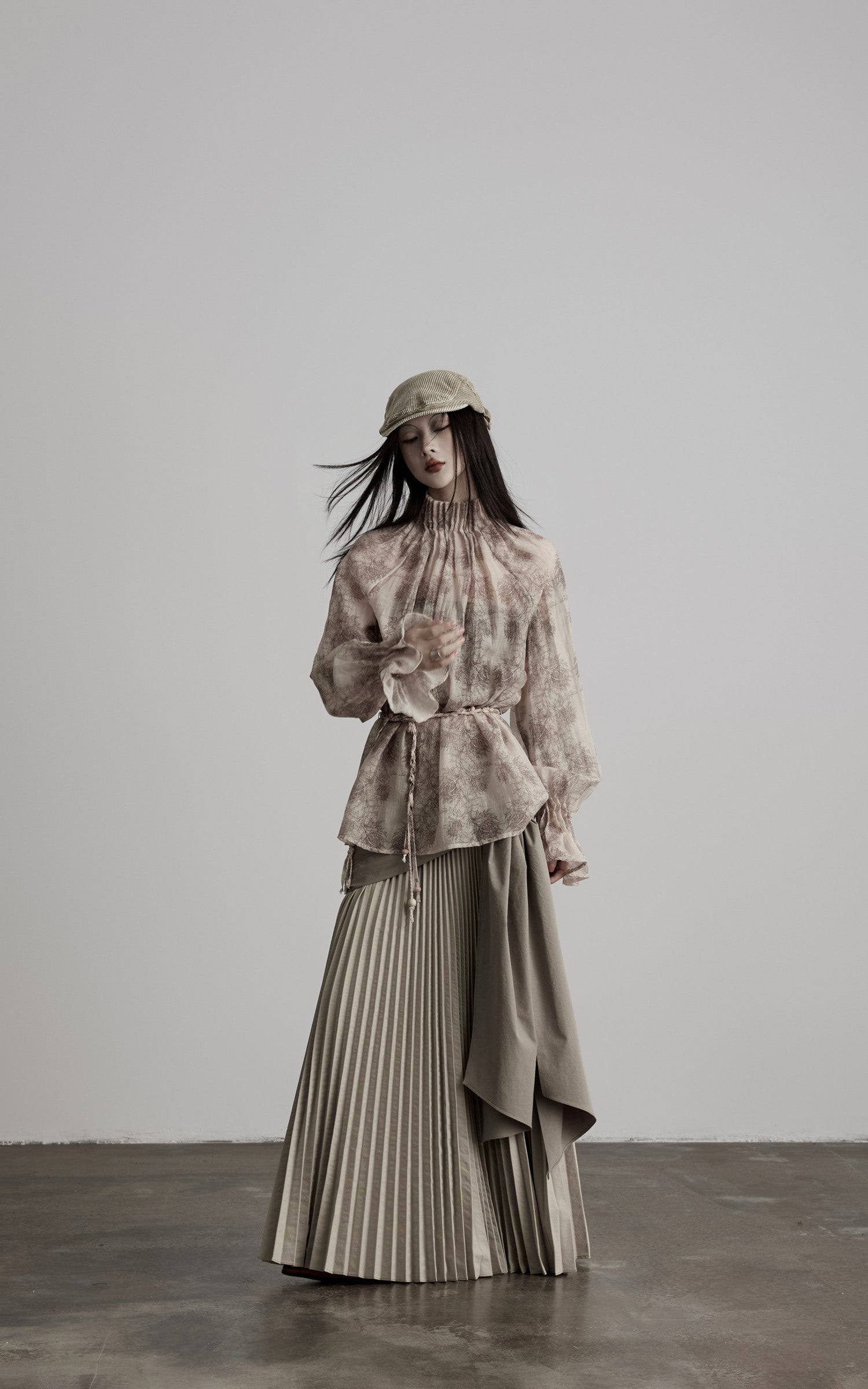 DOINDULGE Draped Pleated Layered Long Skirt